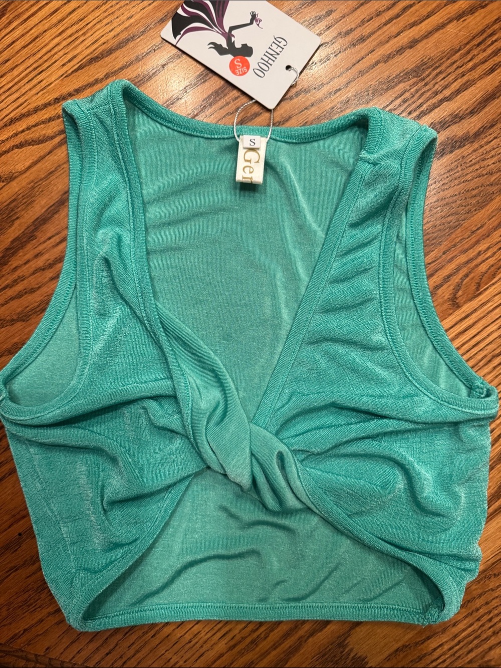Teal Knot-Front Crop Tank Top